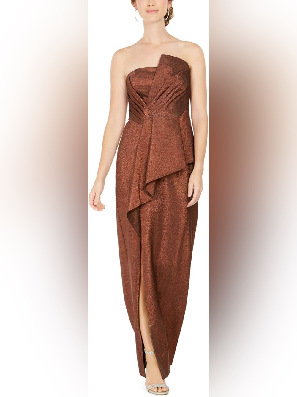 Adrianna Papell Copper-Brown Strapless High-Low Gown